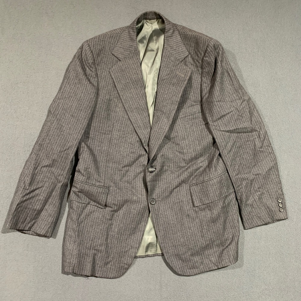 VTG Famous Barr Men's 42R Gray Pinstripe Virgin Wool Blazer Business Suit Jacket